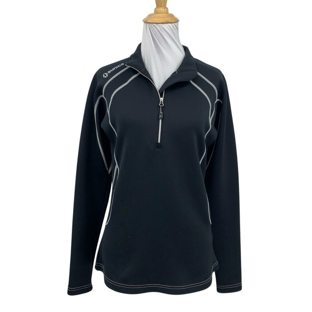 Sunice Sweatshirt Womens S/M Black White Megan SuperliteFX 1/4 Zip Pullover